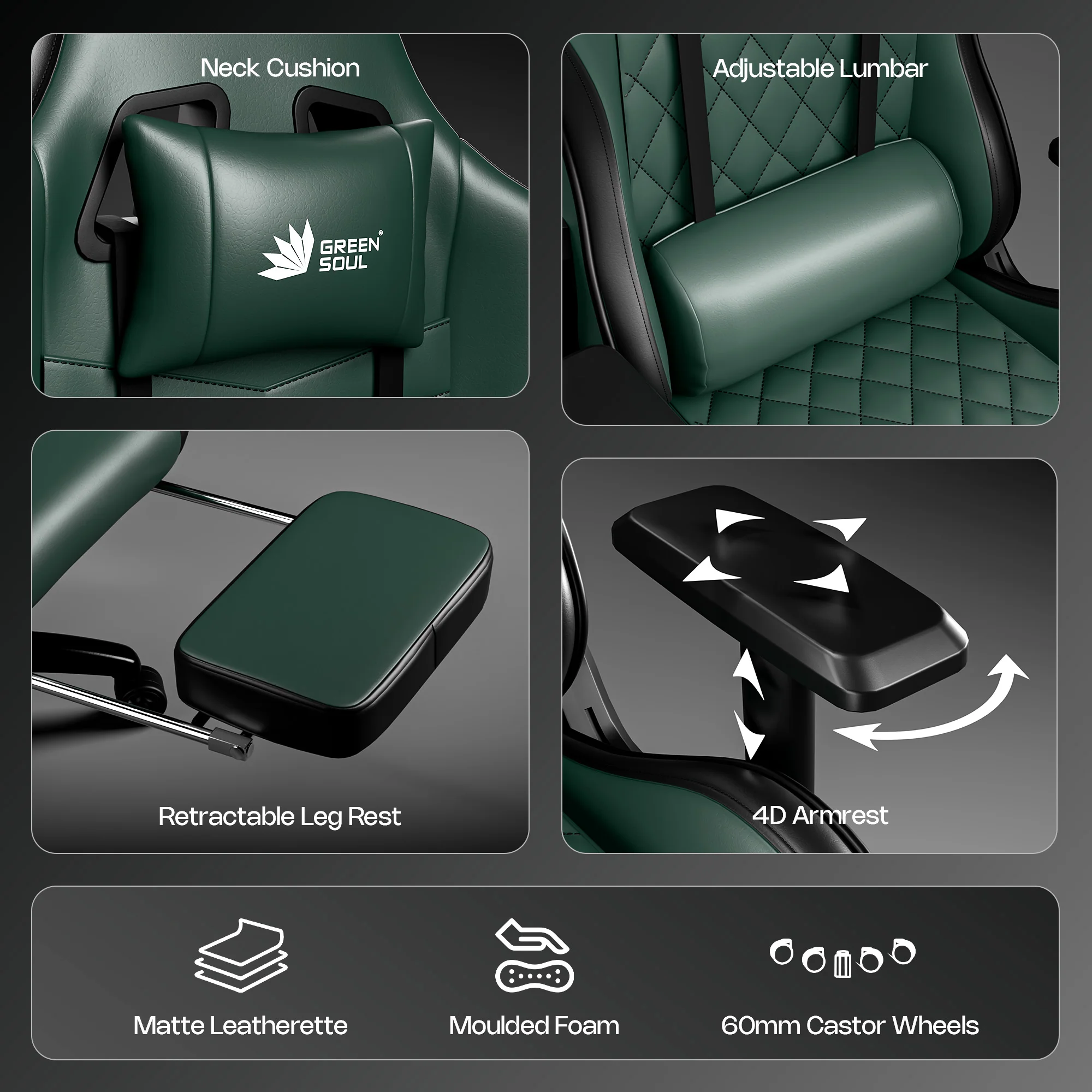 Green Soul Ghost Gaming Chair With Integrated Footrest - Image 43