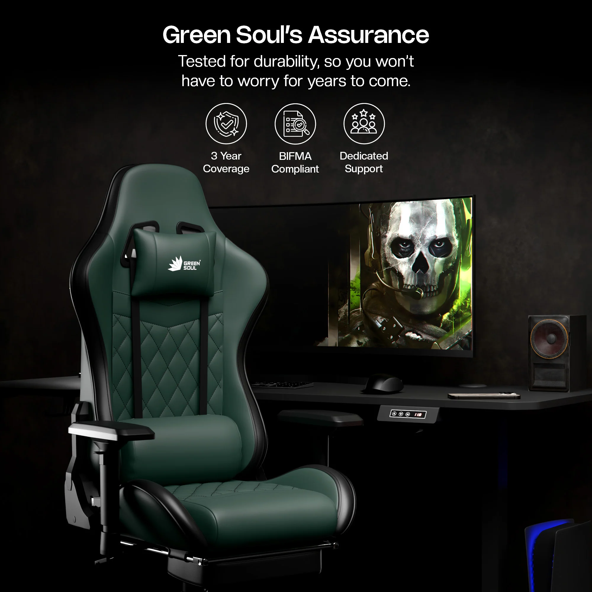 Green Soul Ghost Gaming Chair With Integrated Footrest - Image 59