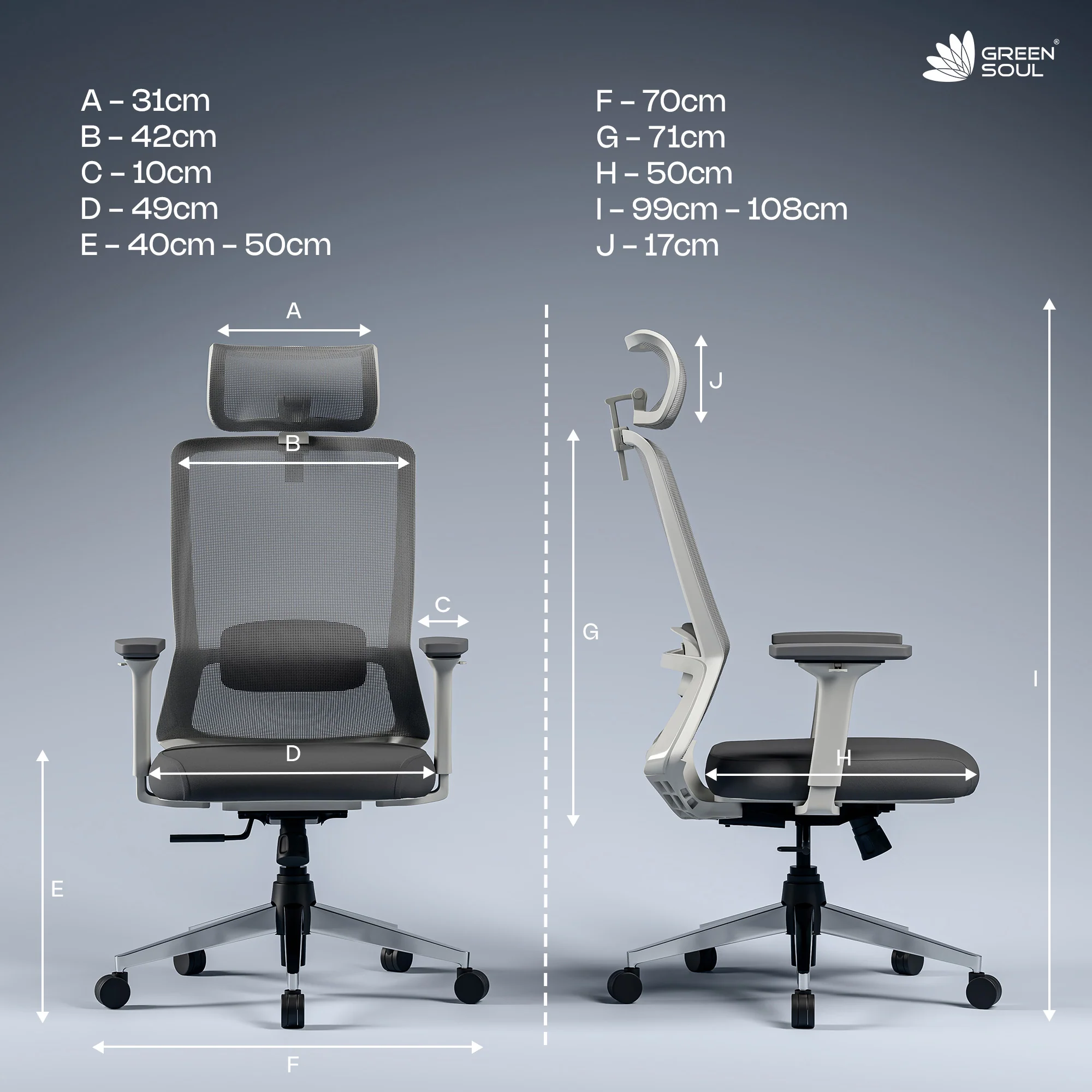 Green Soul Leo Designed for Broad Shoulders Mesh Ergonomic Office Chair - Image 13