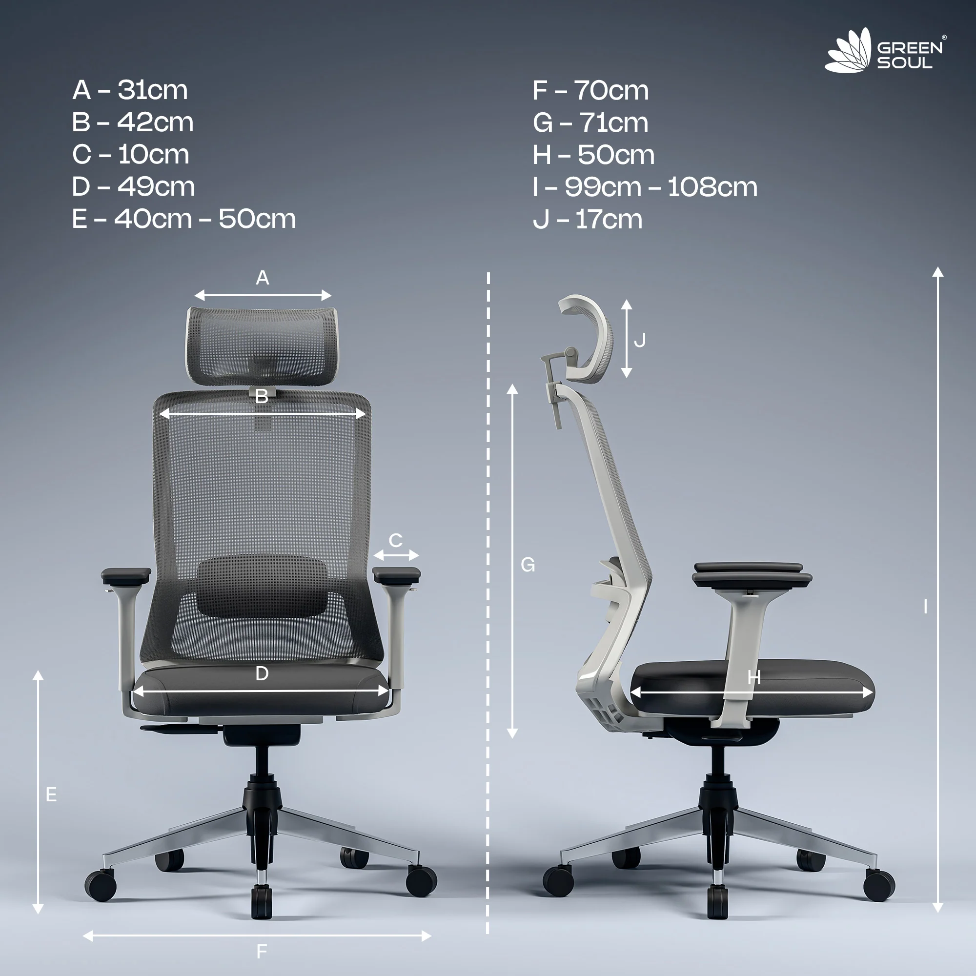 Green Soul Leo Designed for Broad Shoulders Mesh Ergonomic Office Chair - Image 6
